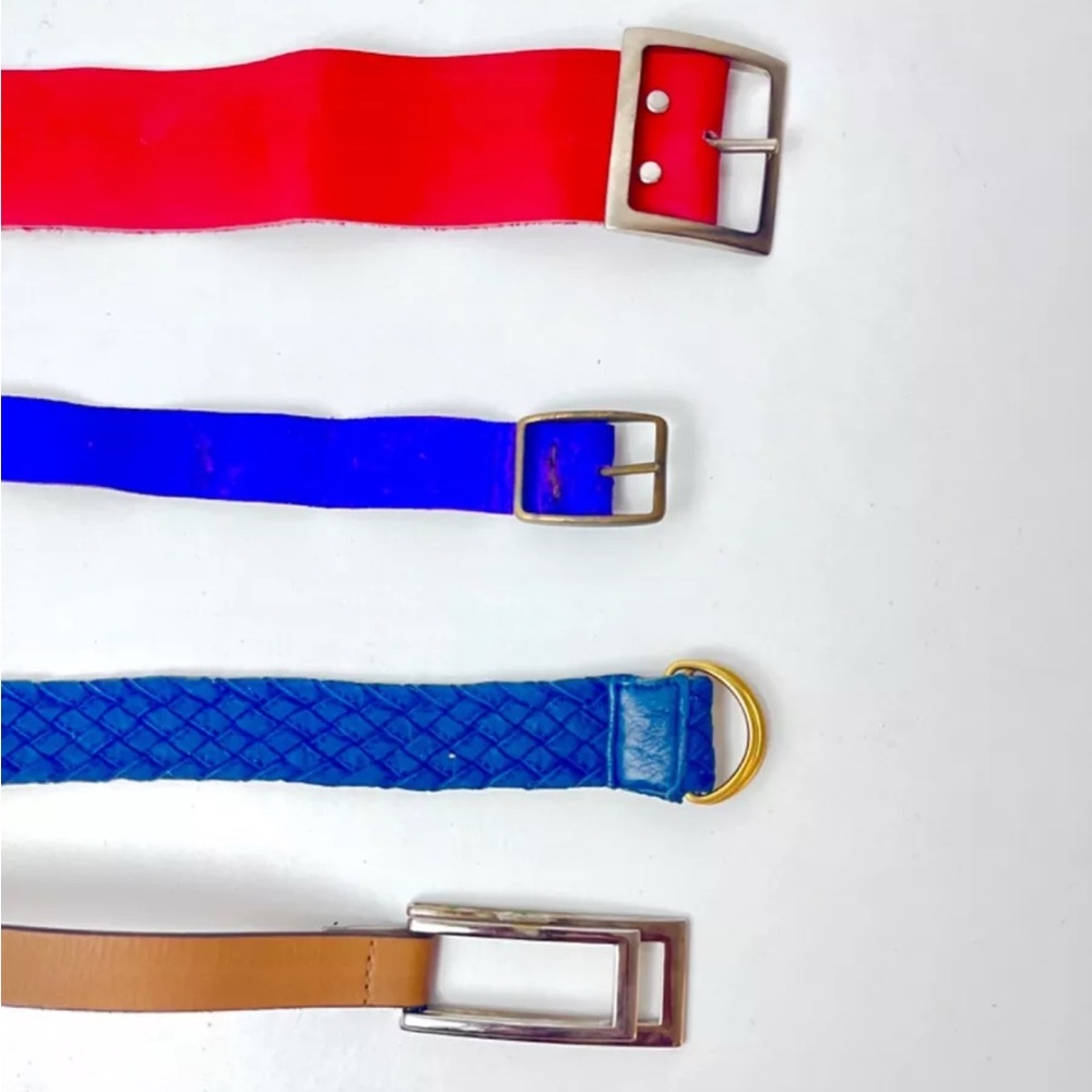 Set of 4 Belts Red Faux Leather, Royal Blue Suede, Braided Navy, Tan VintageY2K